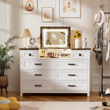 Chest of Drawers for Bedroom, 8 Drawer Dresser with Mirror, Charging Station