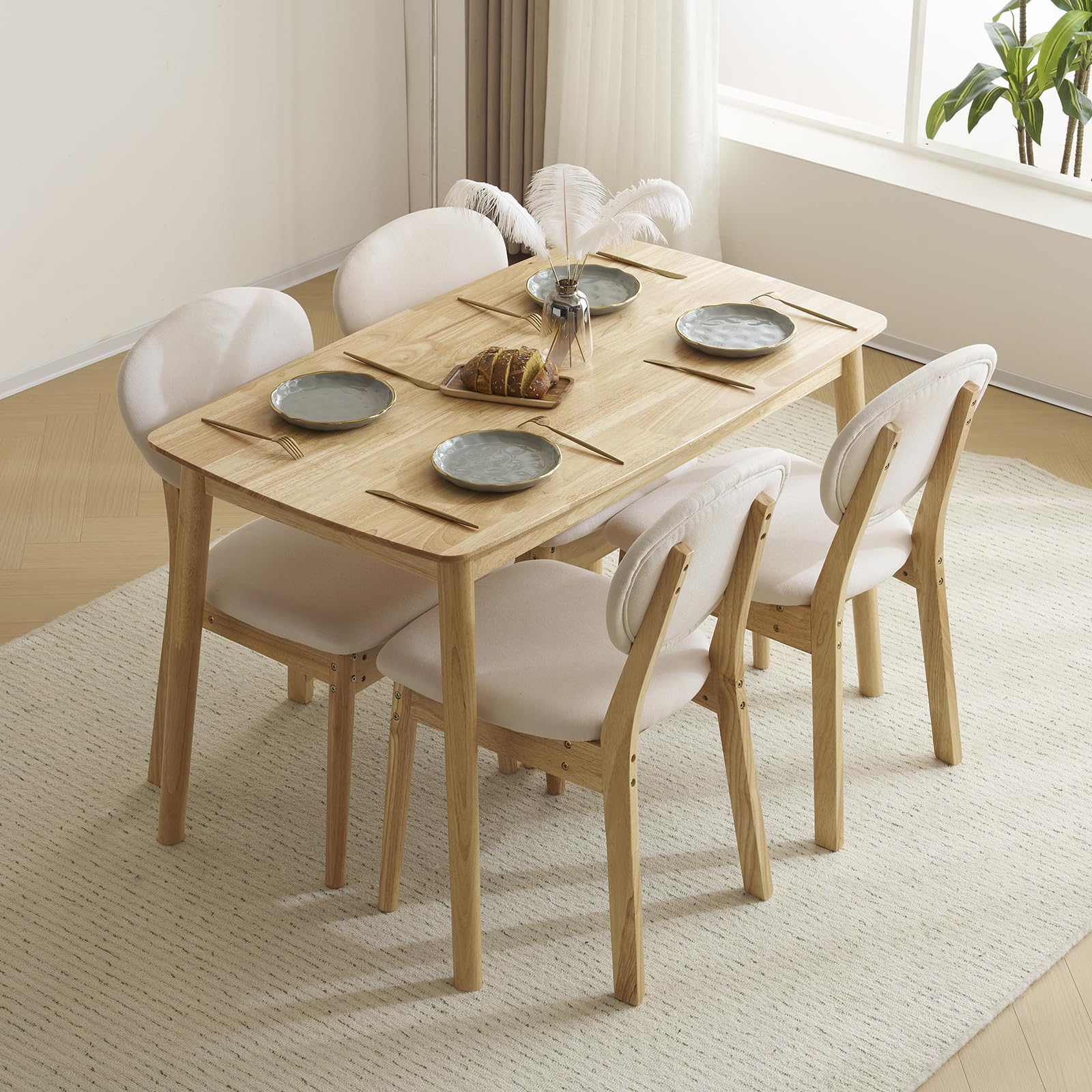 5-Piece Wood Dining Table Set for 4