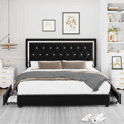 Full Size Bed Frame with 4 Storage Drawers and Adjustable Headboard, Modern