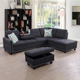 L Shaped Sectional Sofa Set with Storage Ottoman, Left Facing Chaise Longue,