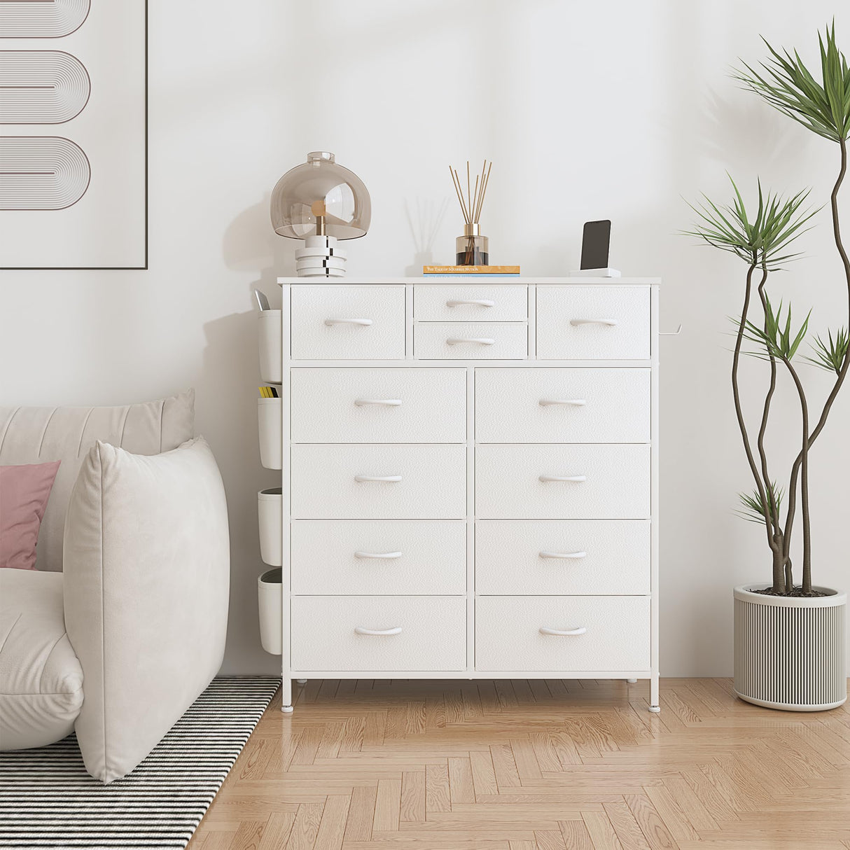 Dresser for Bedroom with 12 Drawers, Tall Dresser Chest of Drawers with Side Pockets