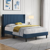 Full Size Upholstered Platform Bed Frame with Tufted Wingback Headboard