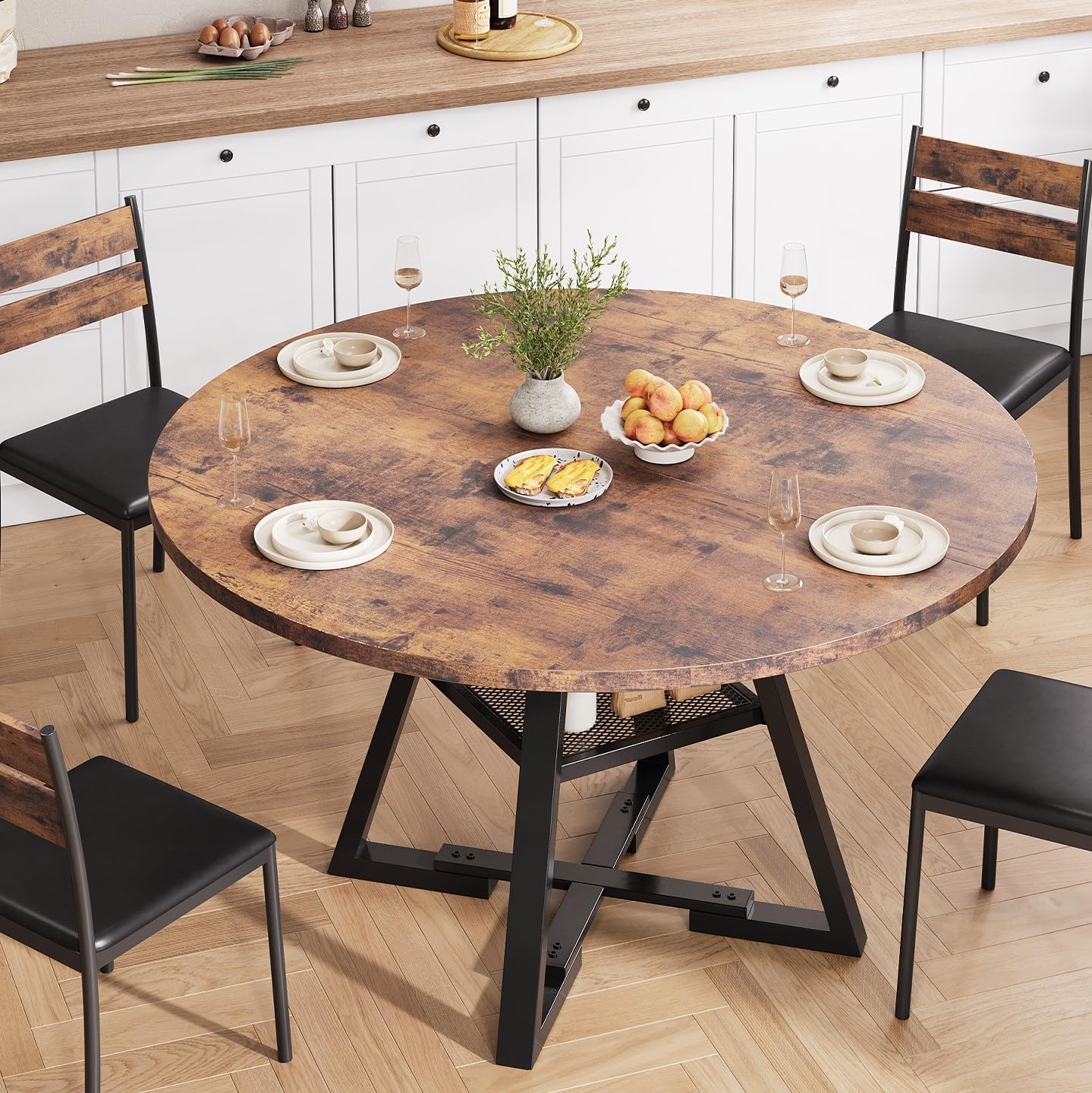 Round Dining Table for 4,Kitchen Dining Room Circle Dinner Pedestal Table,Space Saving