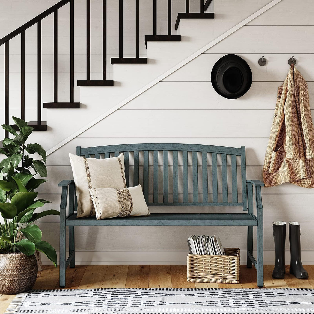 52" Farmhouse Outdoor Bench, Garden Benches with Rust Free