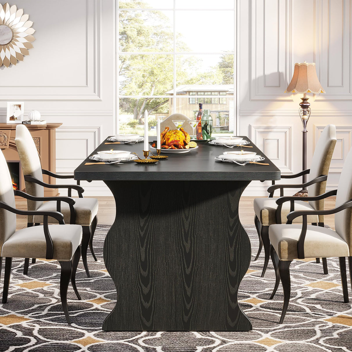 63-Inch Black Rectangular Dining Table for 4-6