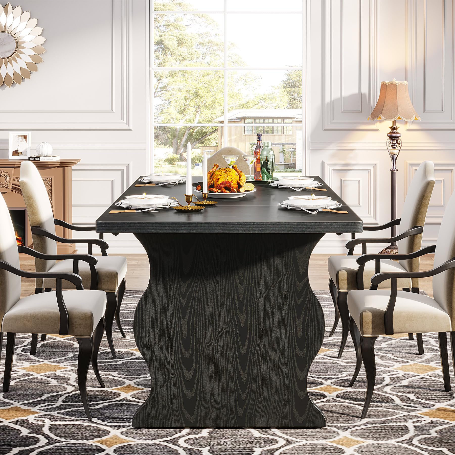 63-Inch Black Rectangular Dining Table for 4-6