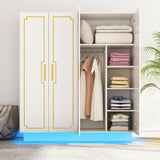 Modern 70in LED 4 Doors Armoires Wardrobe Closet White with Hanging Rod