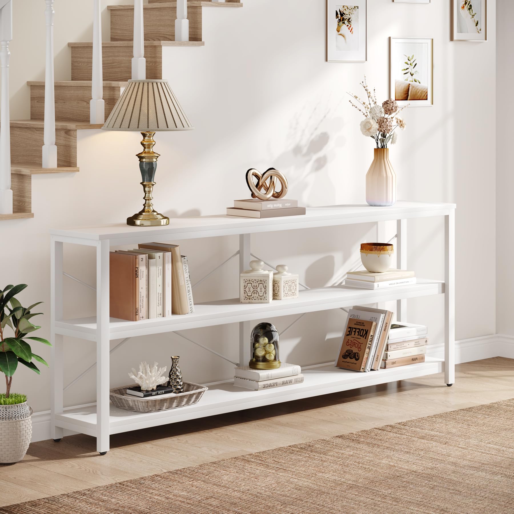 70.9-Inch Console Table, 3-Tier Industrial Sofa Table with Metal Frame