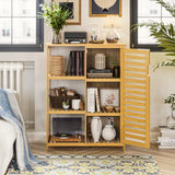 Bathroom Cabinet Bamboo Storage Cabinet with Doors and 3 Side Shelves