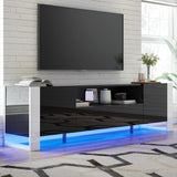 70" High Gloss TV Stand with Storage for Living Room, LED Entertainment Center for Bedroom