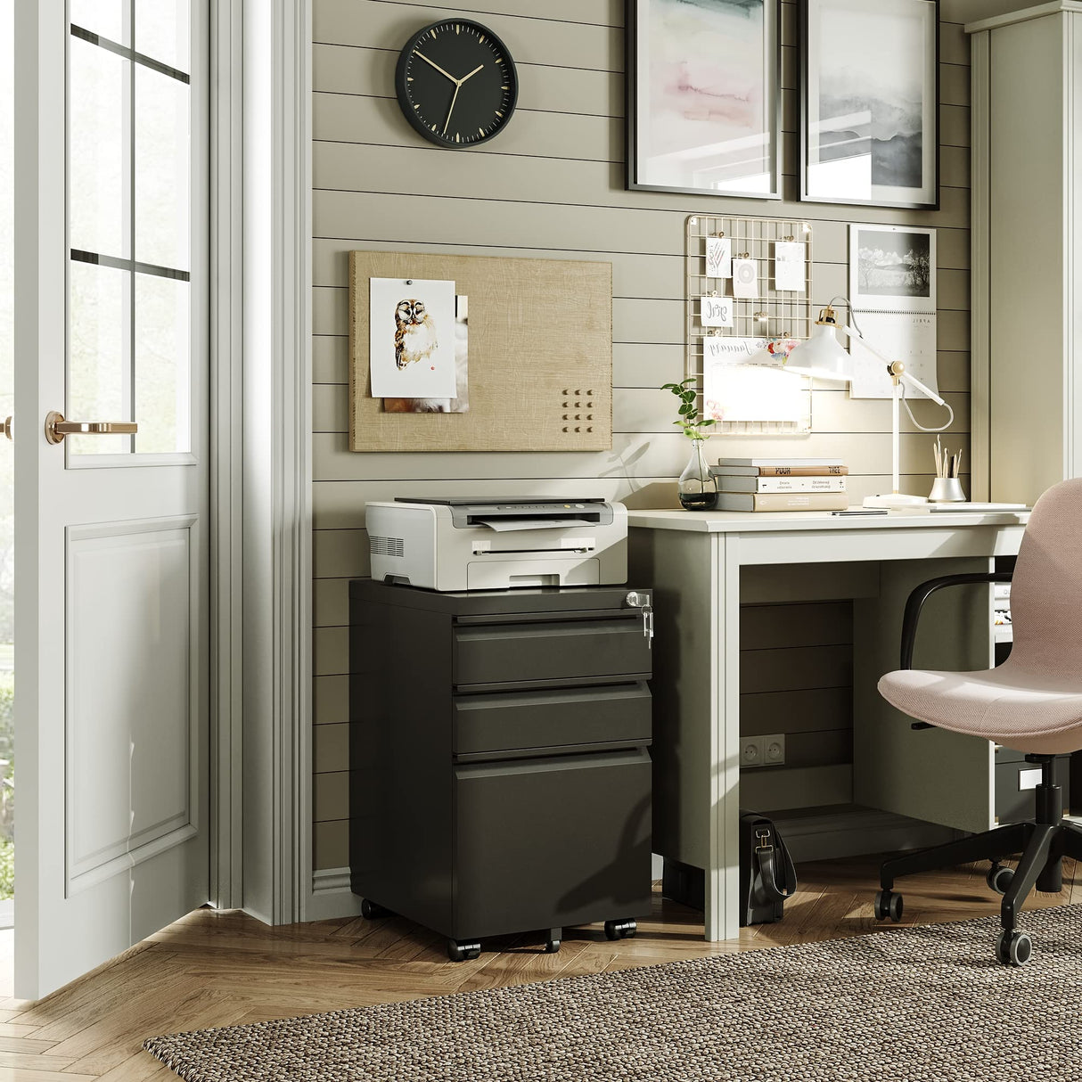 3 Drawer Mobile File Cabinet with Lock, Under Desk Metal Filing