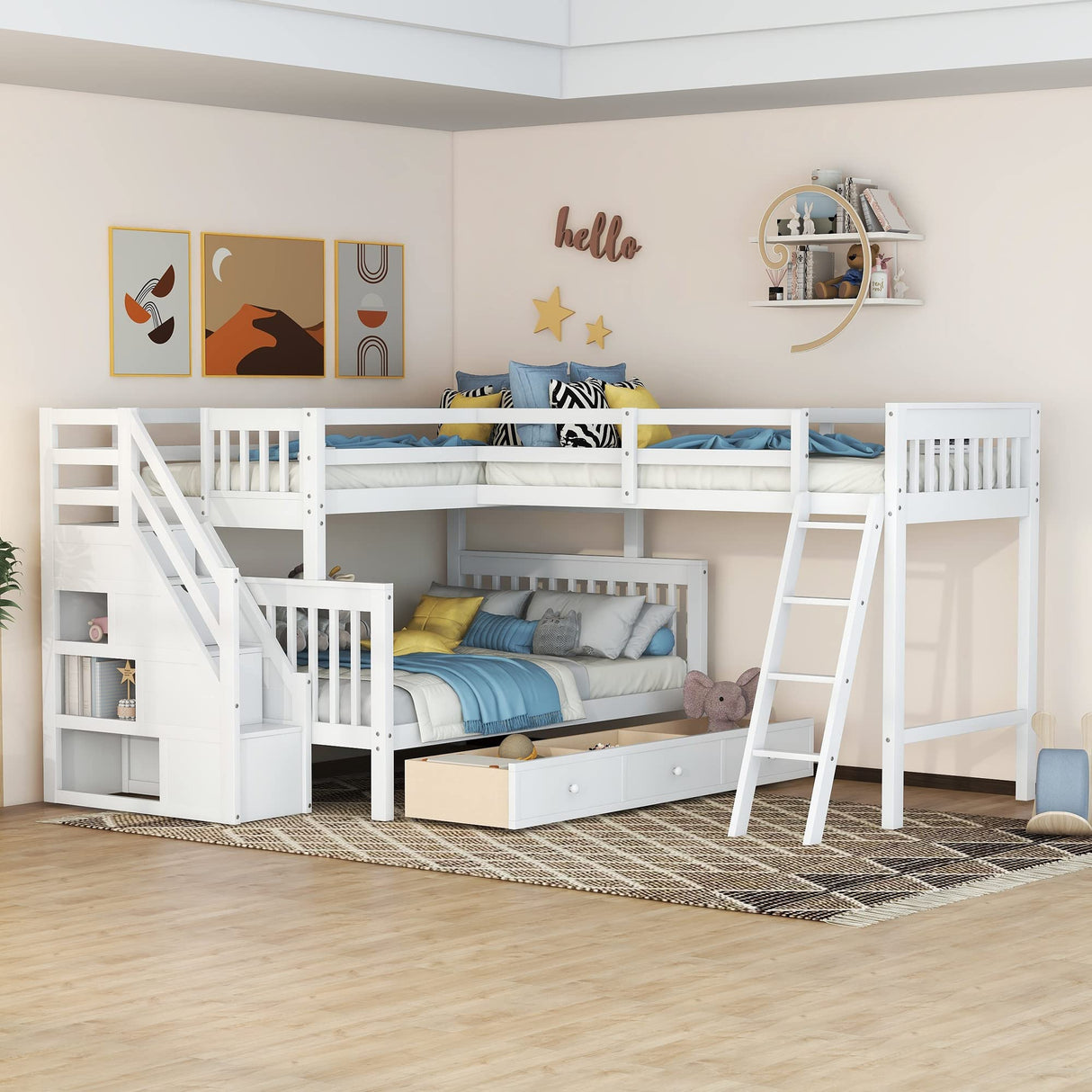 Triple Bunk Beds with Stairs and Storage Drawers Twin Over Full Bed Attached a Loft