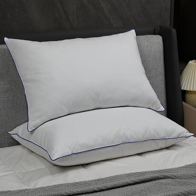 Feather Down Pillows Queen Size Set of 2, Luxury Goose Feather Pillow for Sleeping