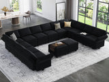 Oversized Modular Sectional Sofa U Shaped Couch with Storage Seat Velvet Sectional Sleeper Sofa Set with Chaise Velvet Black