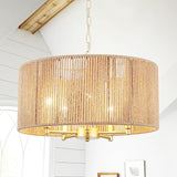 5-Lights Boho Chandelier 19.25 Inch Rattan Chandeliers for Dining Room Wicker Pendant