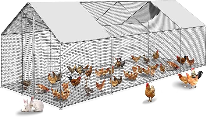 CoopShield Large Metal Chicken Coop – Galvanized Steel with Waterproof PVC Roof