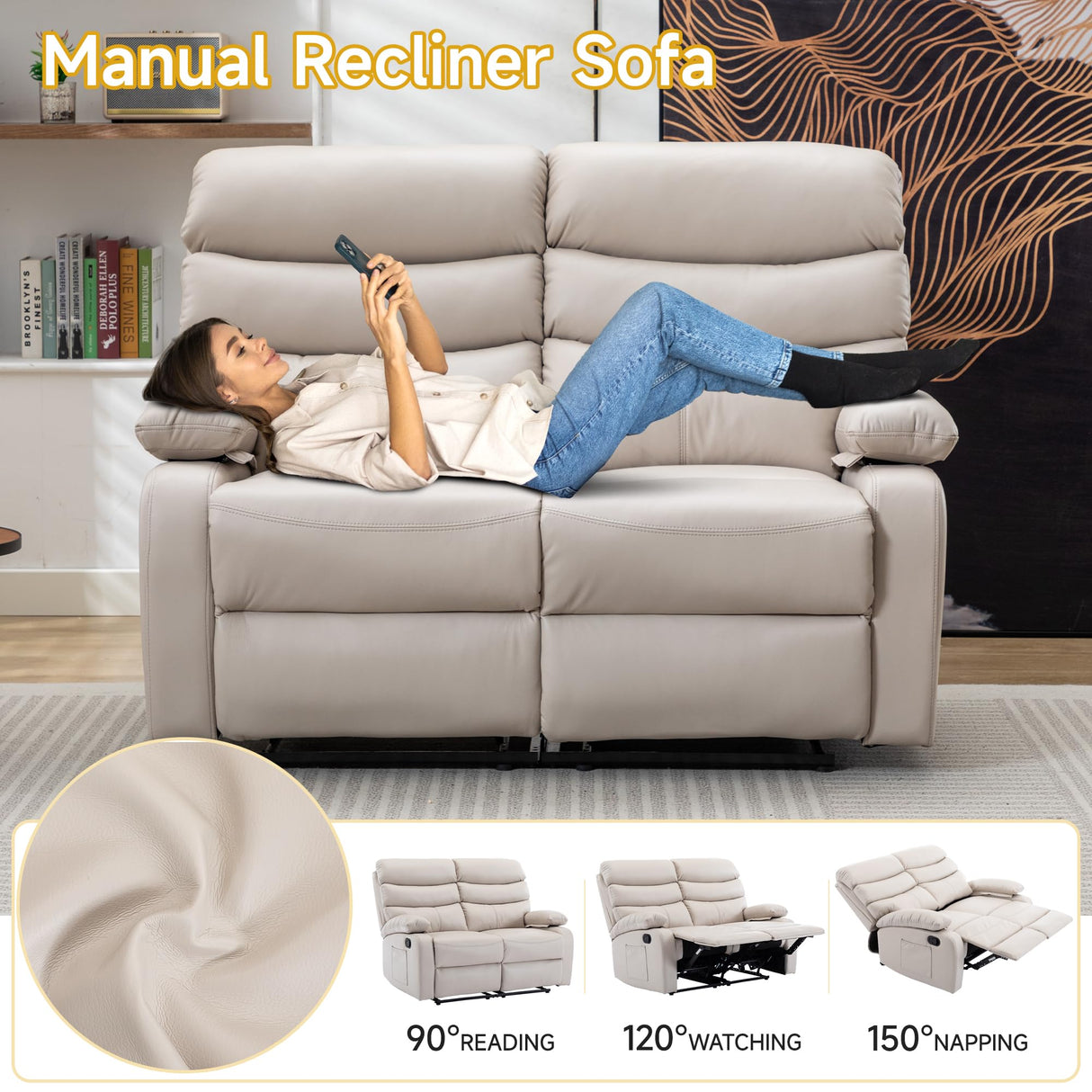 Loveseat Recliner Sofa, Small Sofa Couch, PU Leather Reclining Sofa 2