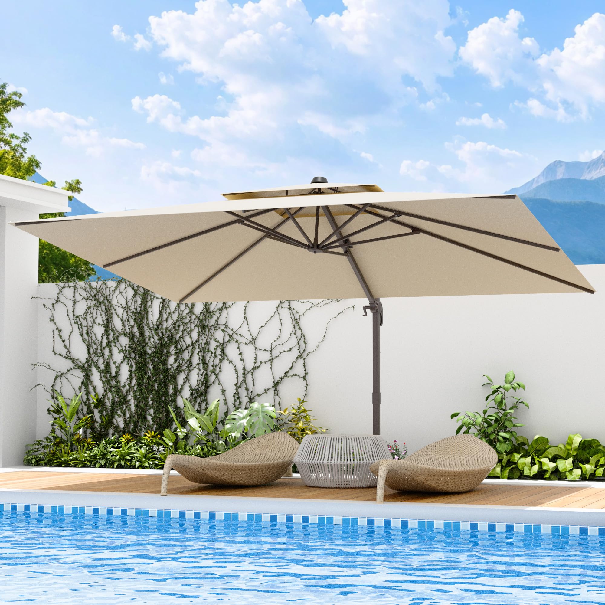 10x13 FT Patio Umbrella, Large Cantilever Rectangular Double Top Heavy Duty Offset Umbrellas