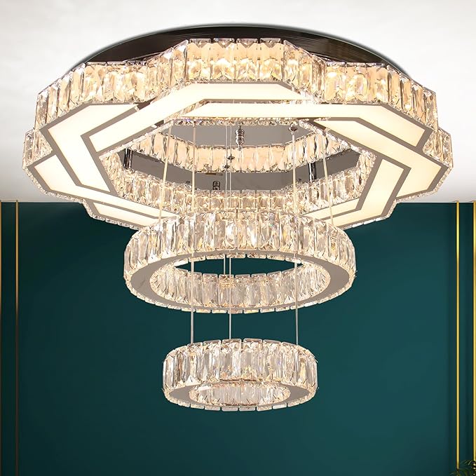 22.5" Crystal Chandeliers Living Room Modern Crystal Ceiling Light LED Ring Round Pendant