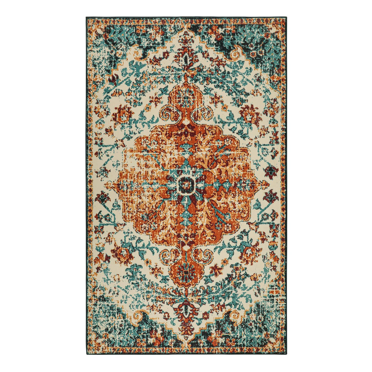 Bohemian Medallion Area Rug, 3x5 Boho Bathroom Rug, Non-Slip Distressed