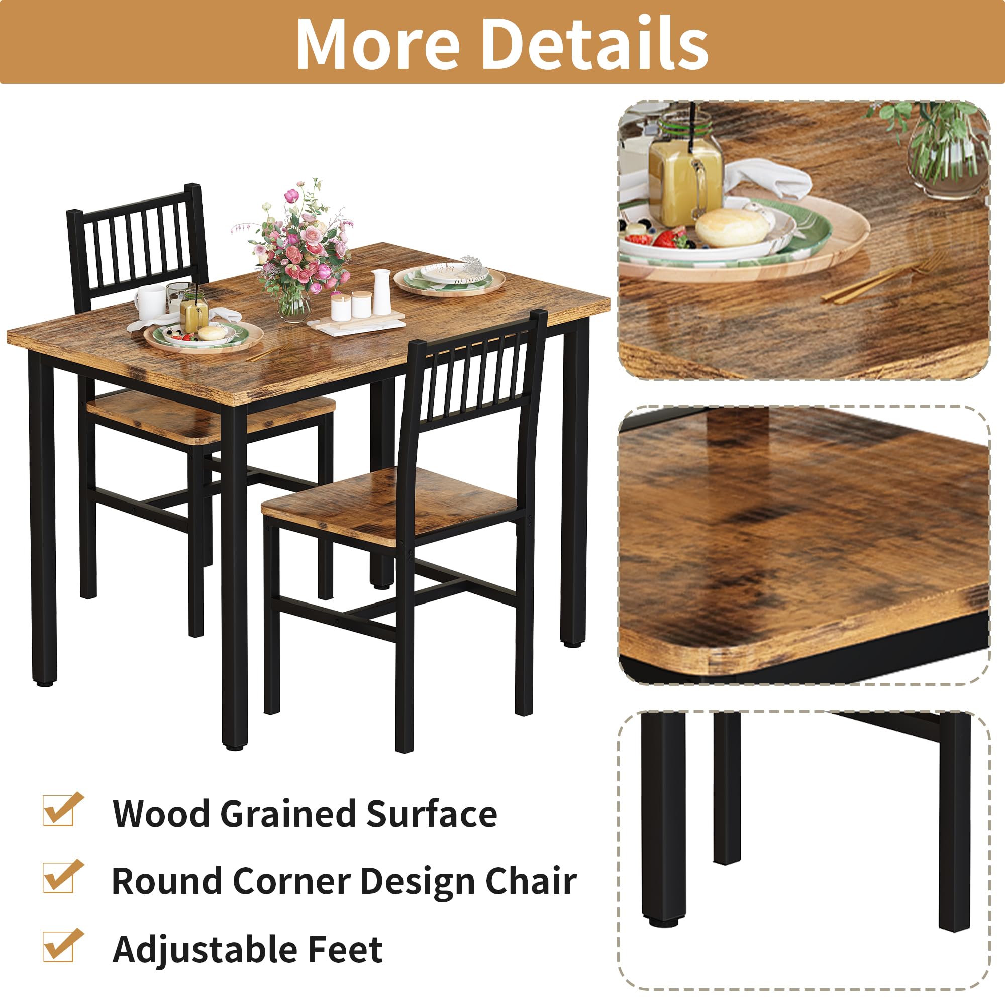3-Piece Dining Table Set for Small Spaces