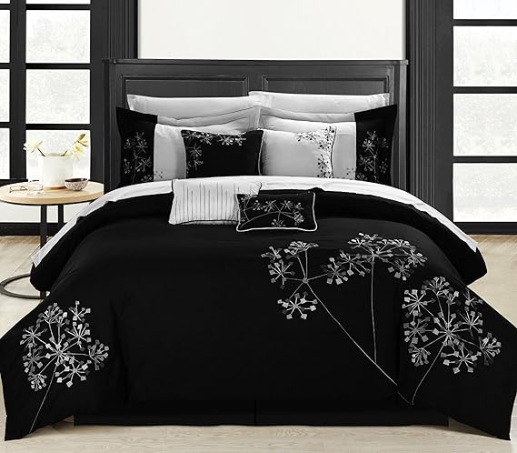 8-Piece Embroidery Comforter Set - Queen Livingston Black