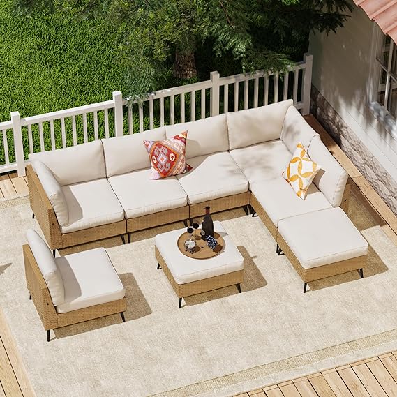 Outdoor Patio Furniture Sets PE Rattan Wicker Sofa Set, All Weather Patio Conversation Set