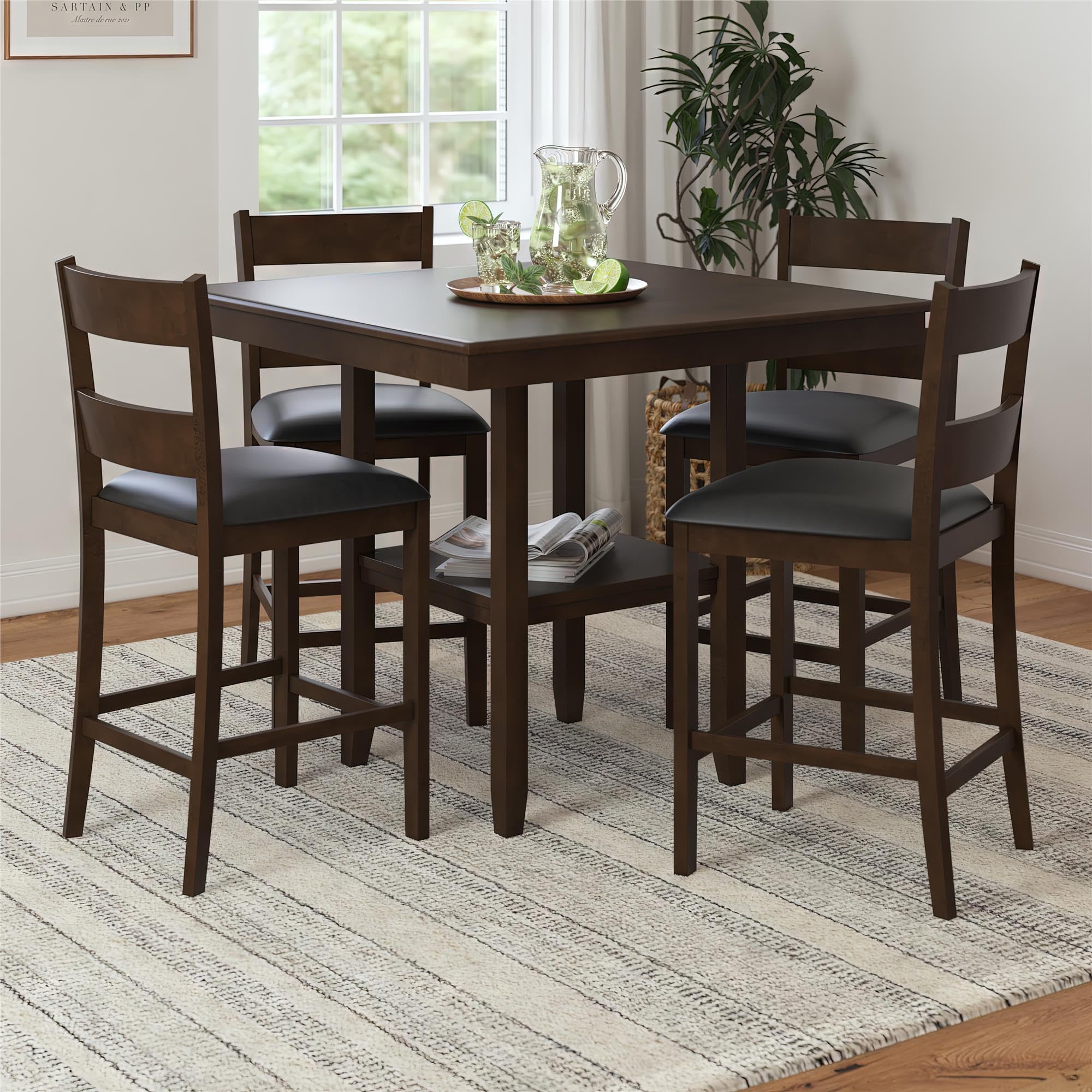 Counter Height Dining Table and Chairs Set, Espresso