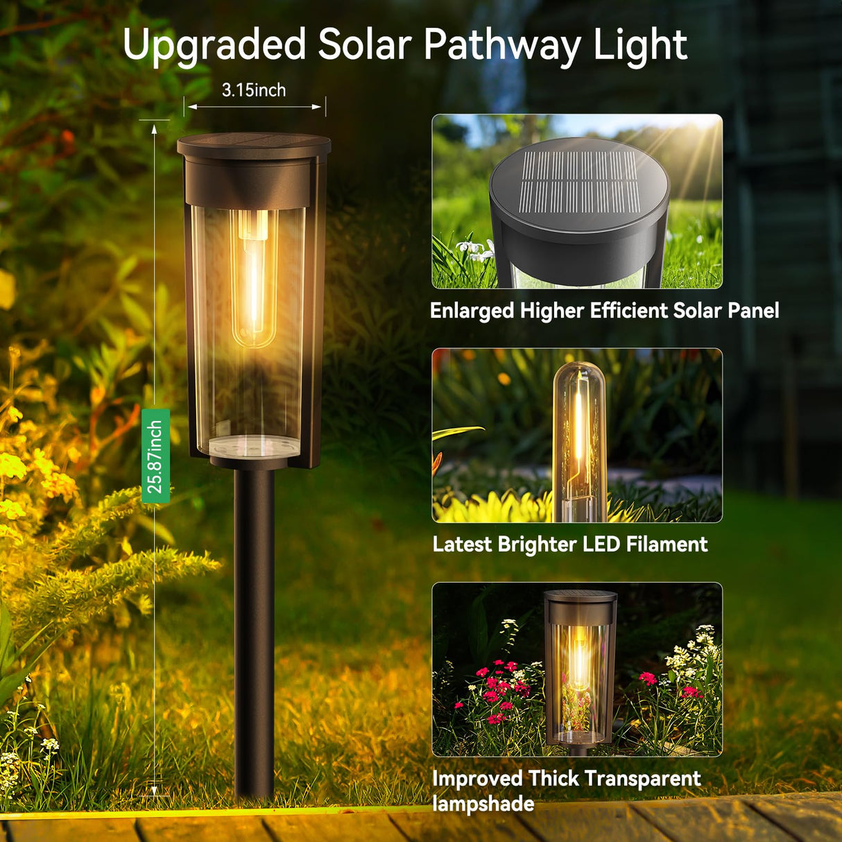 Solar Pathway Lights Outdoor, Upgraded 8 Pack Solar Lights Outdoor, IP65 Waterproof