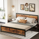 King Bed Frame with Headboard and Footboard, Metal Strong Supports