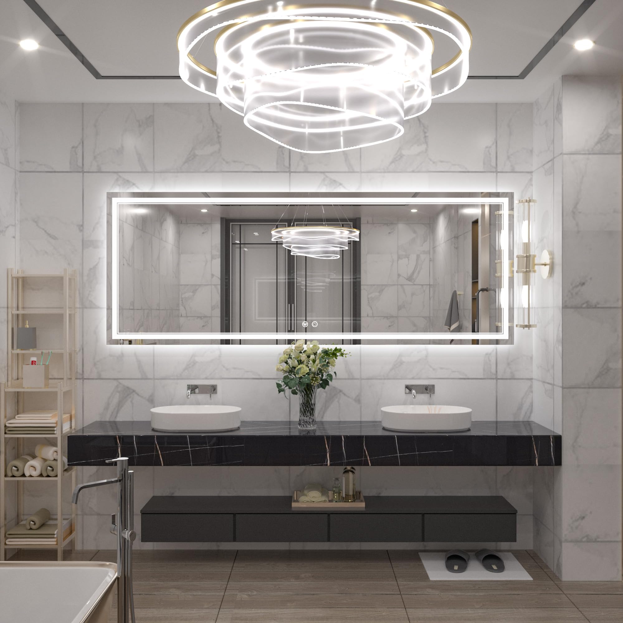 84 x 32 Inch LED Bathroom Mirror with Lights 3 Color Temperature Frontlit Oversized Vanity Mirror Wall Mounted Anti-Fog