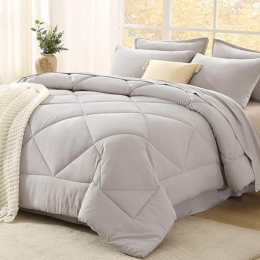 King Size Comforter Set with Sheets Olive Green - 7 Pieces Bed in a Bag King