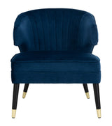 Home Stazia Retro Glam Navy Velvet and Black Wingback Accent Chair