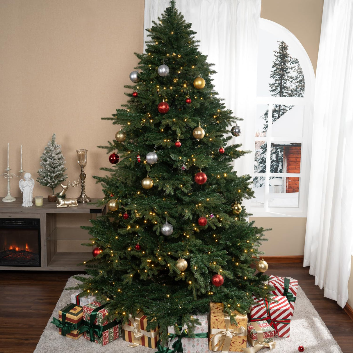 7.5ft Rustic Christmas Tree with Lights, Realistic Classic Christmas Tree Prelit