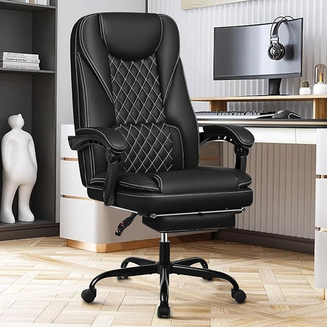 Guessky Executive Office Chair, Big and Tall Office Chair with Foot Rest Reclining Leather