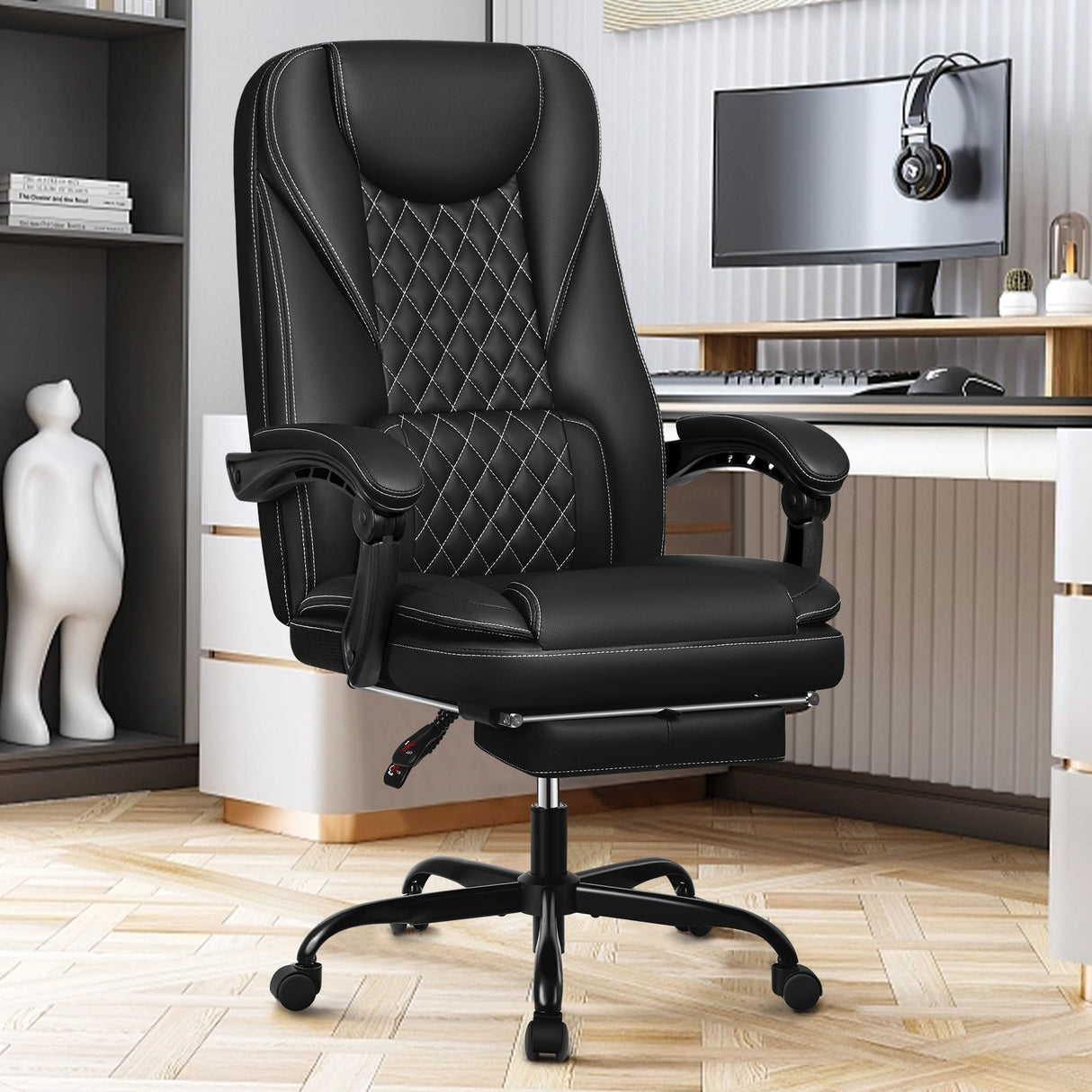 Executive Office Chair, Leather Reclining Big and Tall Office Chair with Foot Rest High