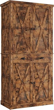 Kitchen Pantry Storage Cabinet 72" Height, with Barn Doors, Drawer