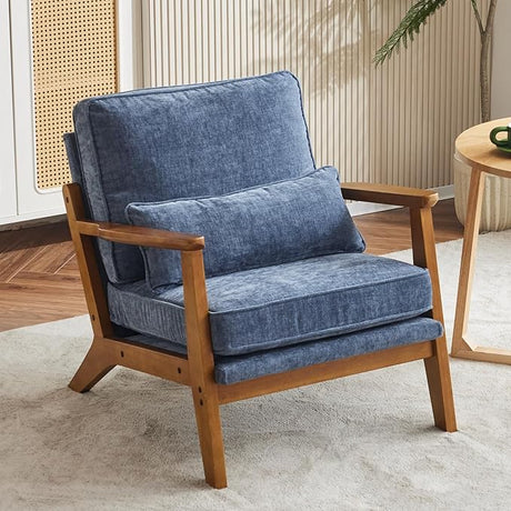 Accent Chair Wide Armrest Mid-Century Lounge Chair Linen Fabric Armchair