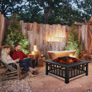 HCY 32" Fire Pit Table for Outside,Outdoor Fire Pit Square Wood Burning with Spark Screen Fire Poker for Camping,Backyard,Patio(Black) - Bircata