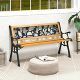 Outdoor Bench, 3-Person Park Bench with Slatted Seat, Curved Armrests, Floral Pattern