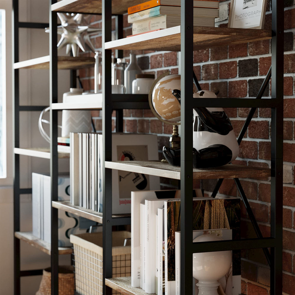 Bookshelves 6 Tiers Triple Wide Industrial Bookshelf, Large Etagere Bookshelf Open Display Shelves