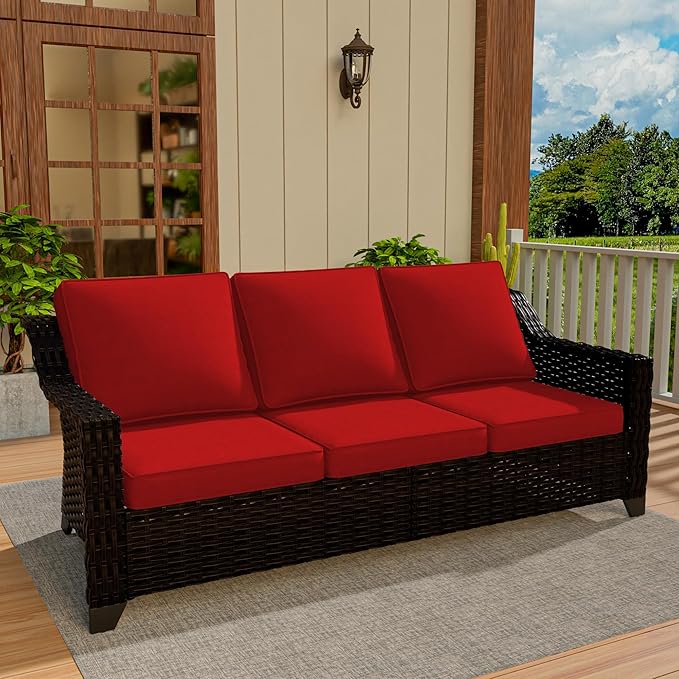 78" Patio Wicker 3-seat Sofa, Deep Seat & Upholstered Loveseat