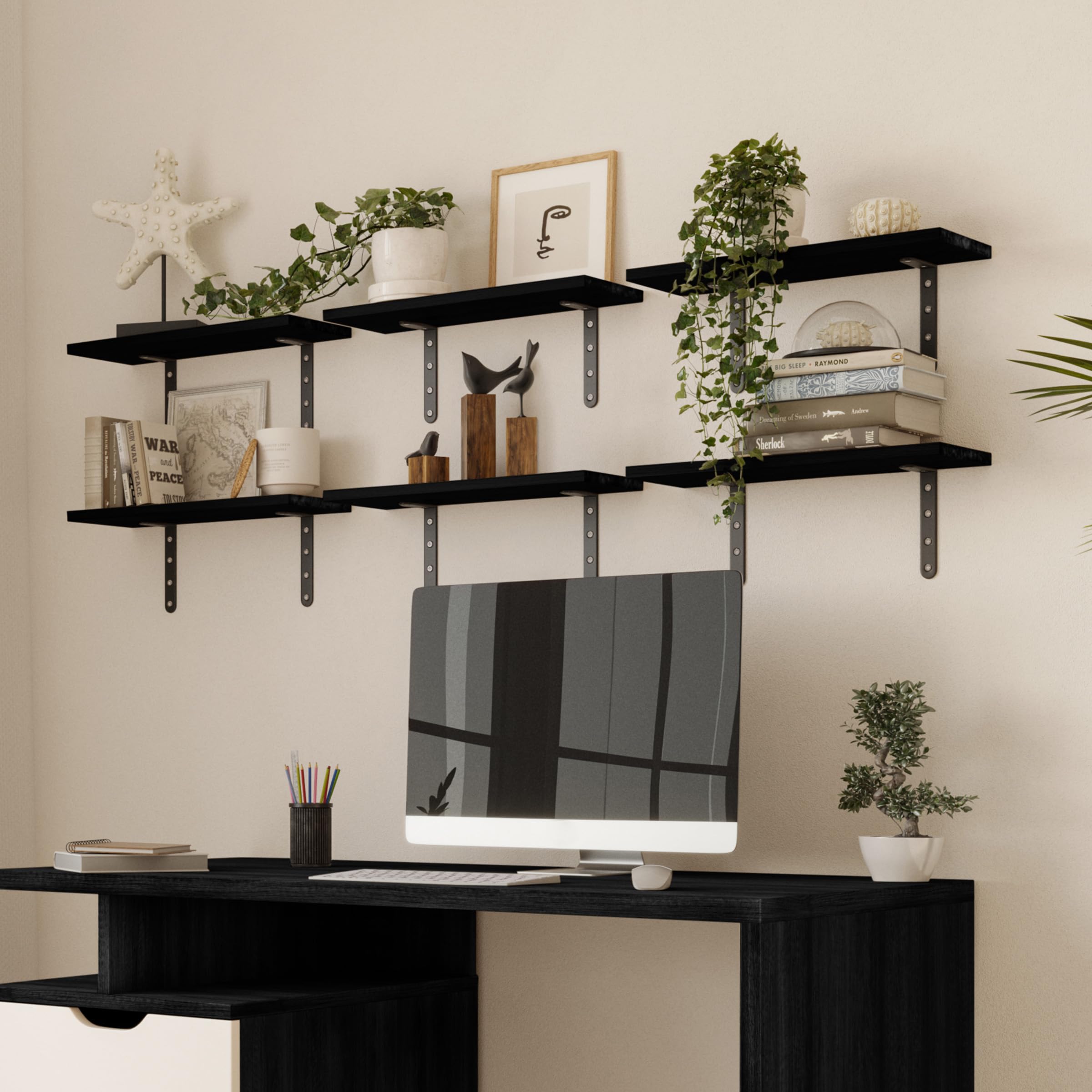 Floating Shelves - Set of 6 Shelves for Living Room, Kitchen, Bedroom