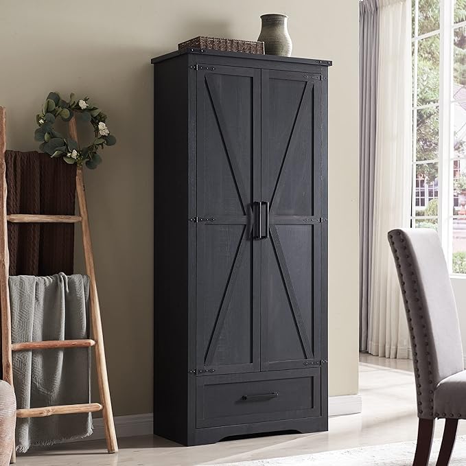 Farmhouse Storage Cabinet with Adjustable Shelves, 72" Tall Pantry Storage Cabinet