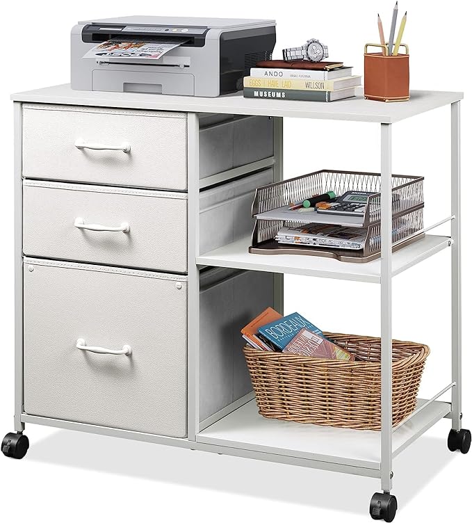 3 Drawer Mobile File Cabinet, Rolling Printer Stand with Open Storage Shelf