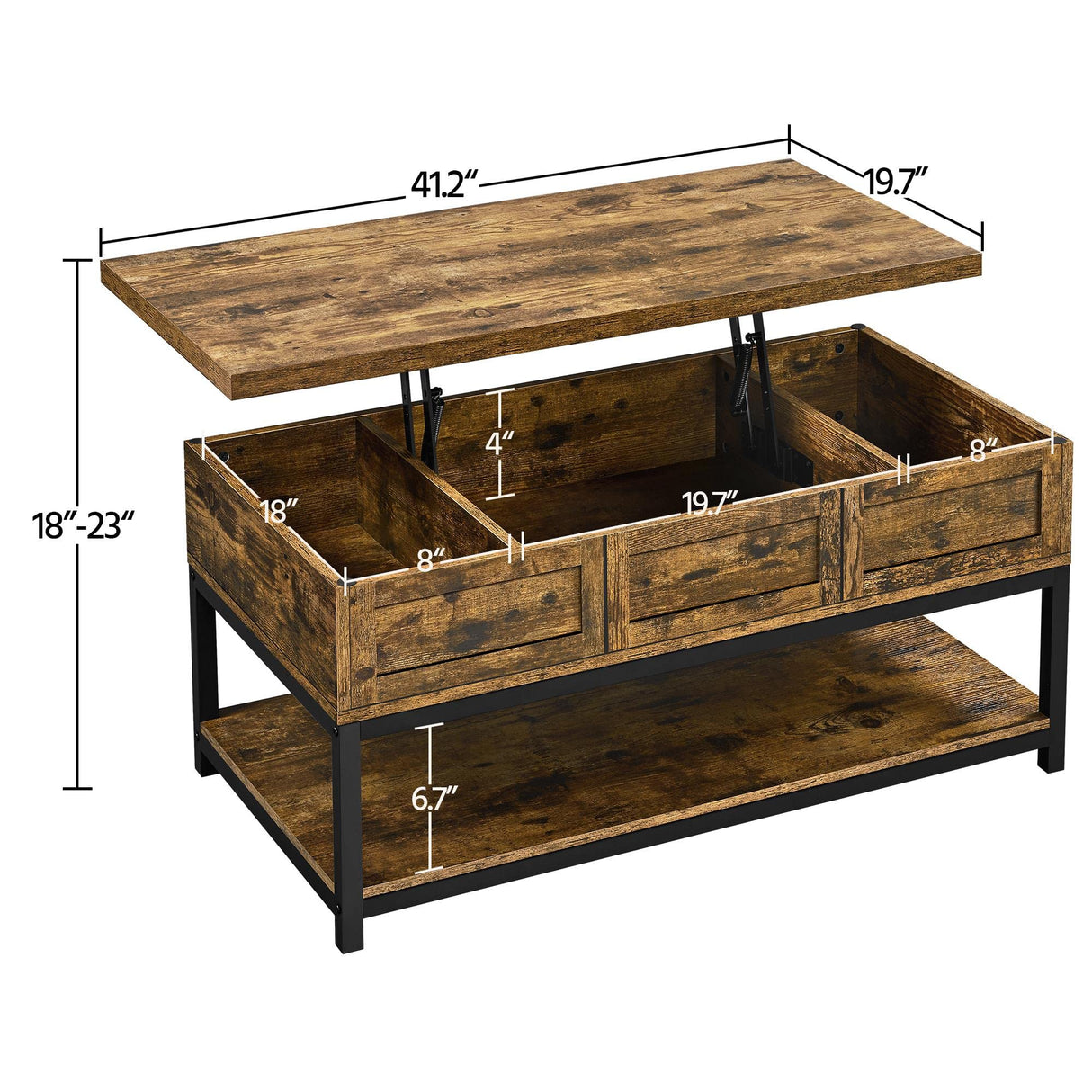 Rustic Lift Top Coffee Table w/Hidden Compartment & Open Shelf, Lifting Tabletop Coffee