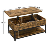 Rustic Lift Top Coffee Table w/Hidden Compartment & Open Shelf, Lifting Tabletop Coffee