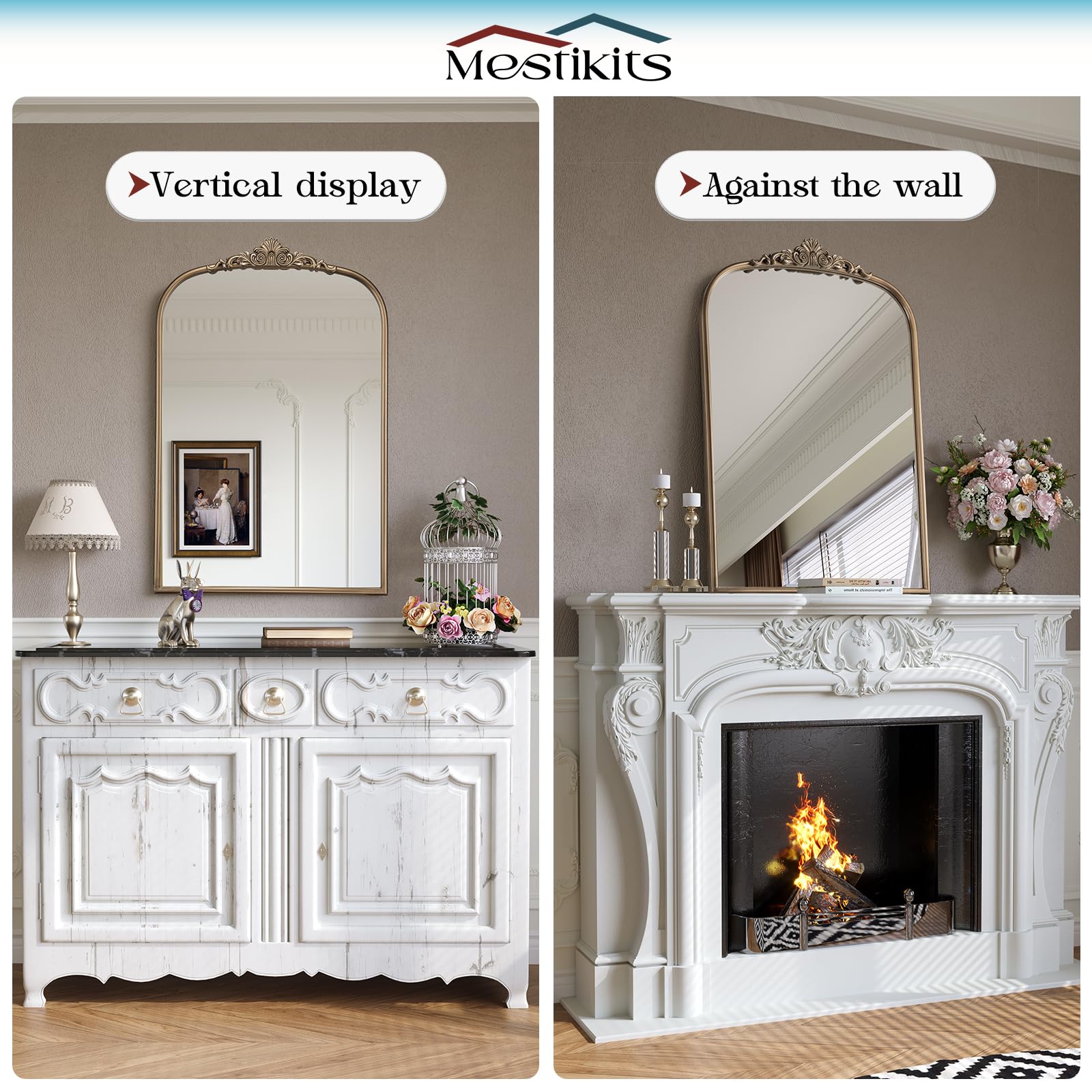 24" x 36" Antique Gold Arched Wall Mirror