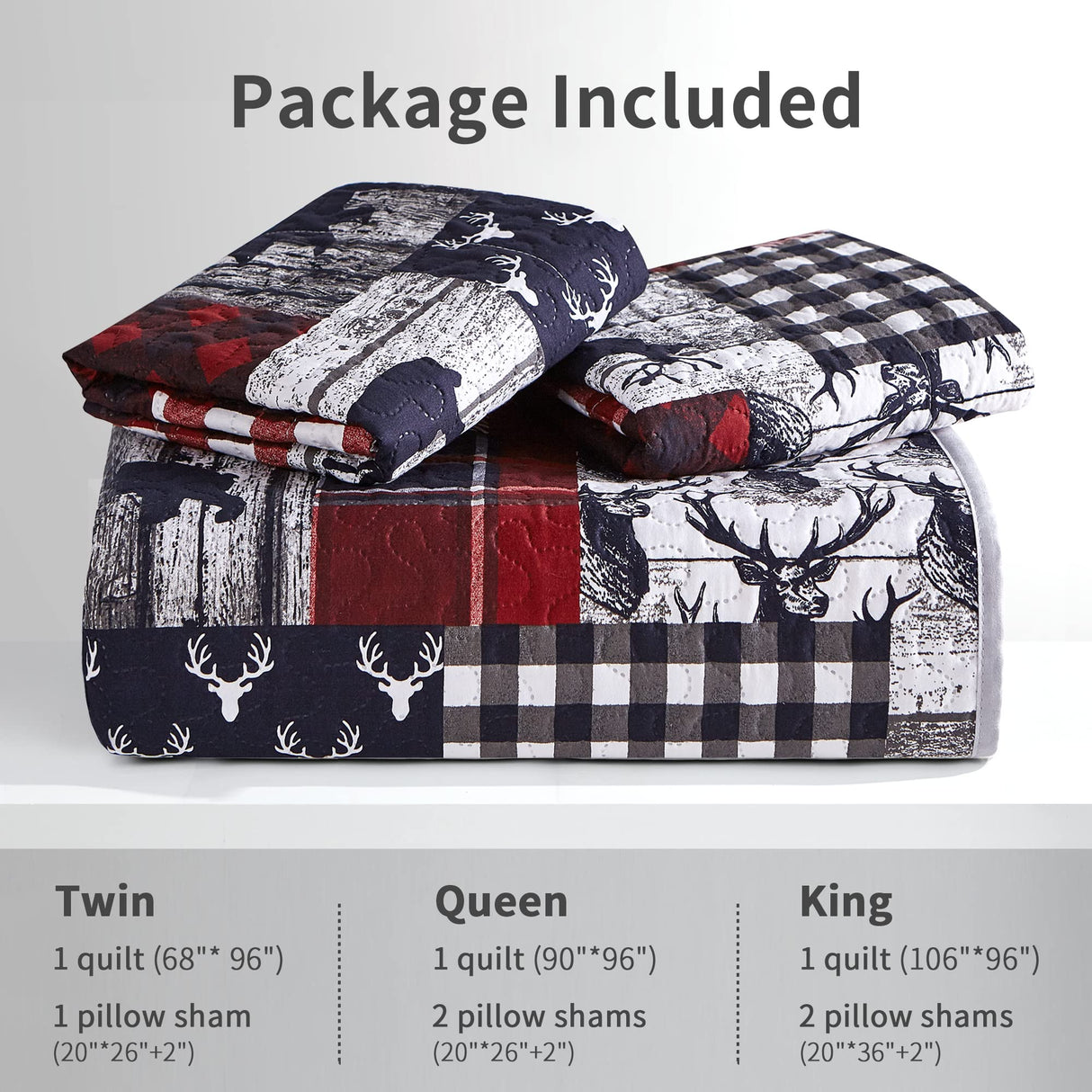 Cabin Quilt Set Queen, Christmas Rustic Quilt Coverlet Bed Set, 3-Piece Lightweight