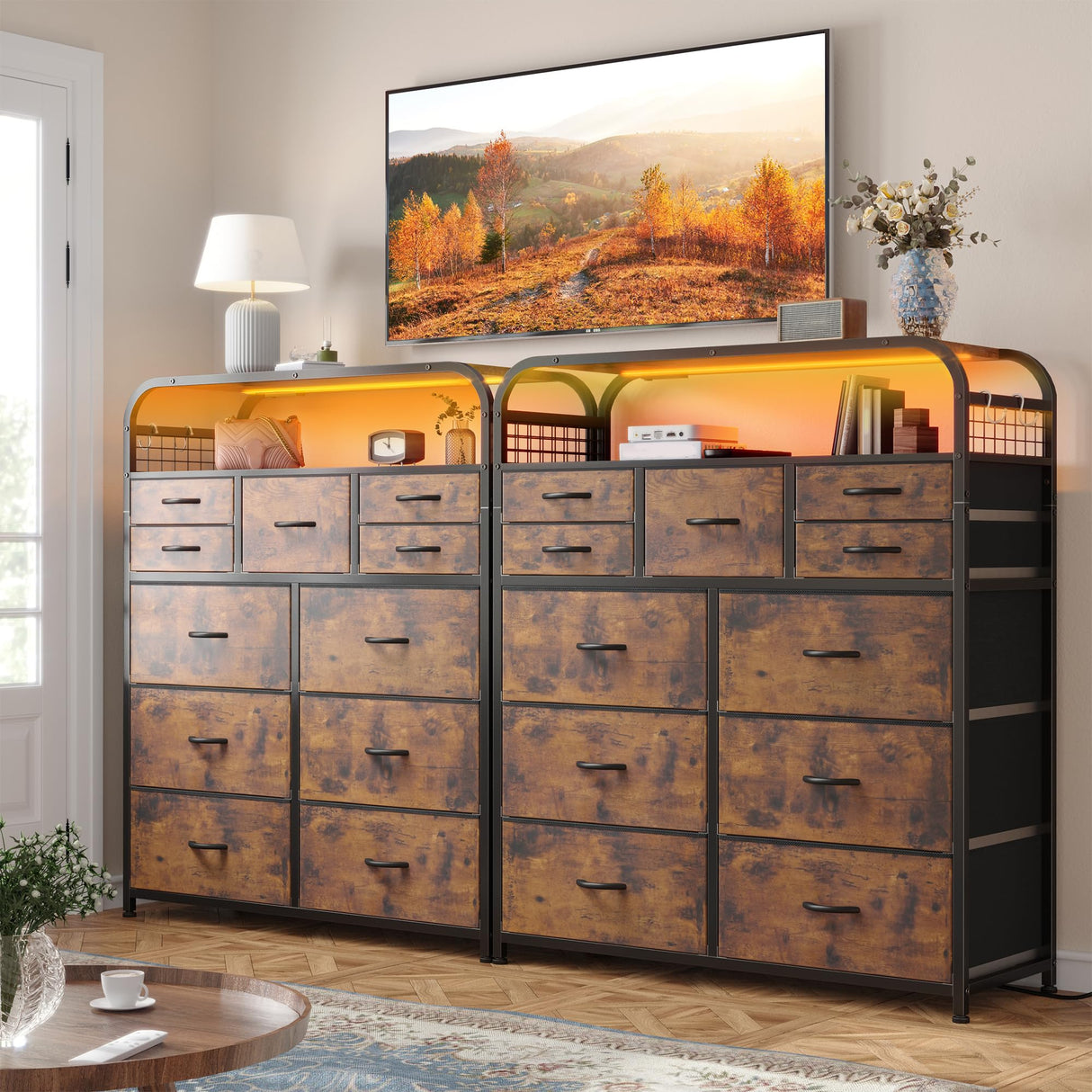 Dresser for Bedroom with 11 Drawers with Charging Station Fabric Chest of Drawers